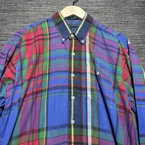Claybrooke Shirt Men's XL Blue Madras Plaid LS Button Down Colorfull Bright
